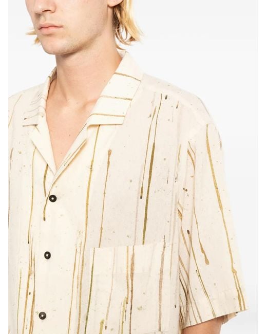 Ziggy Chen White Paint-Drip Camp-Collar Shirt for men
