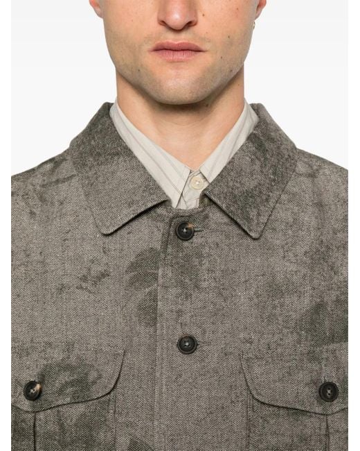 Ziggy Chen Gray Herringbone-Pattern Shirt for men