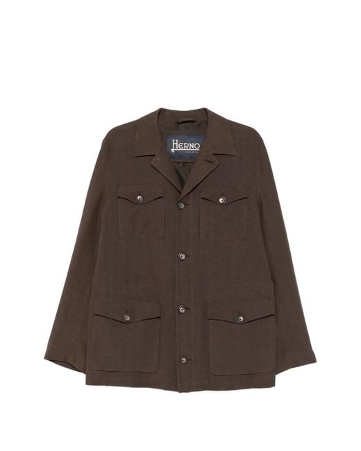 Herno Brown Buttoned-Pocket Jacket for men