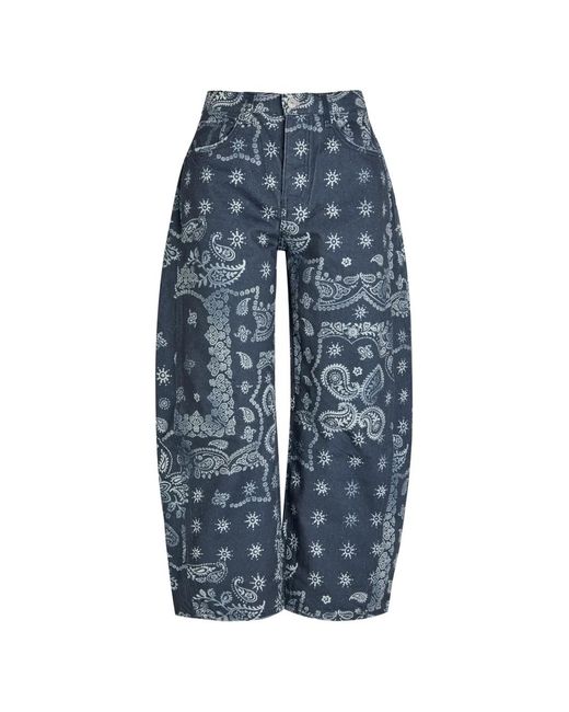 Free People Blue We The Free Good Luck Printed Barrel Jeans