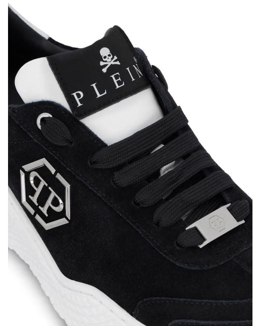 Philipp Plein Black Hexagon-Logo Suede Sneakers
