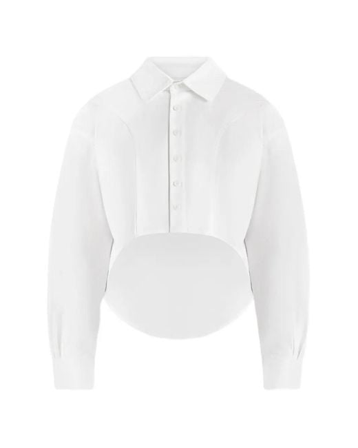 Manière De Voir White Eleni Cropped Shirt With Balloon Sleeves