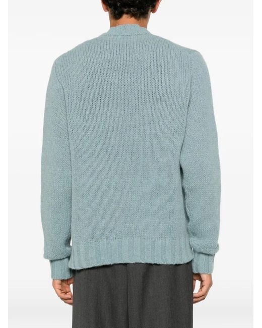 Doppiaa Blue Chunky-Knit Crew-Neck Sweater for men