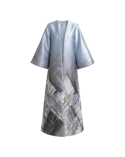 Gemy Maalouf Blue Geometric-Print Structured Kaftan