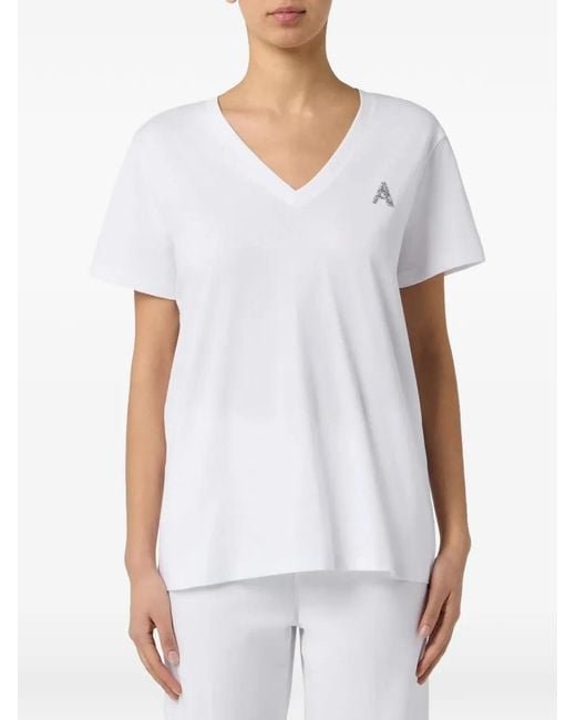 ARMANI EXCHANGE White Rhinestone-Embellished V-Neck T-Shirt