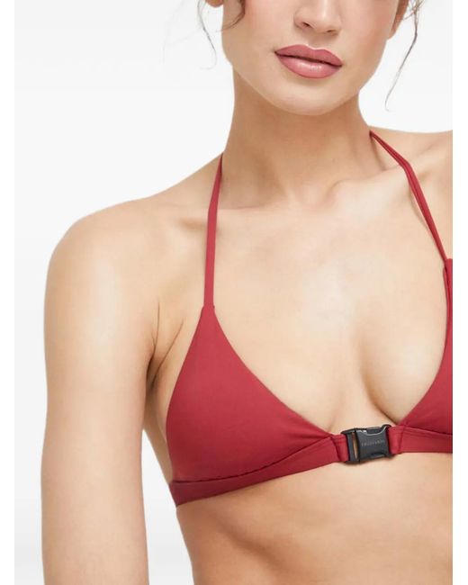 Trussardi Red Buckle-Fastening Halterneck Bikini Top