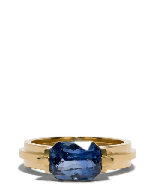 Azlee Blue 18kt Yellow Gold Staircase Floating Sapphire Ring