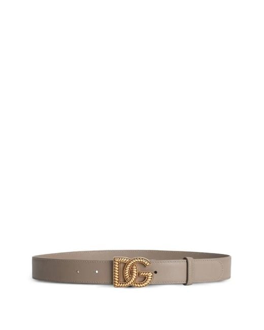 Dolce & Gabbana White Plongé Calfskin Dg Logo Belt