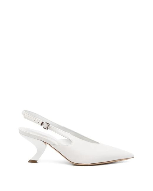 Vic Matié White Escarpins Pointus À Bride Arrière