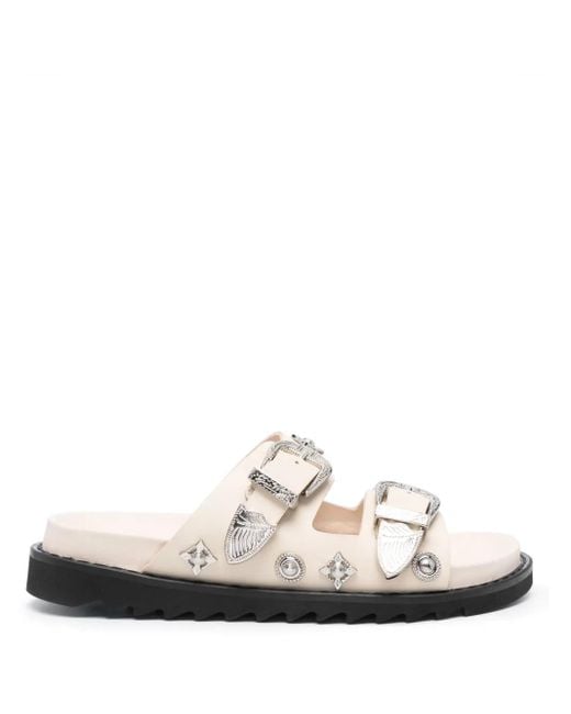 Toga White Stud-Embellished Leather Slides