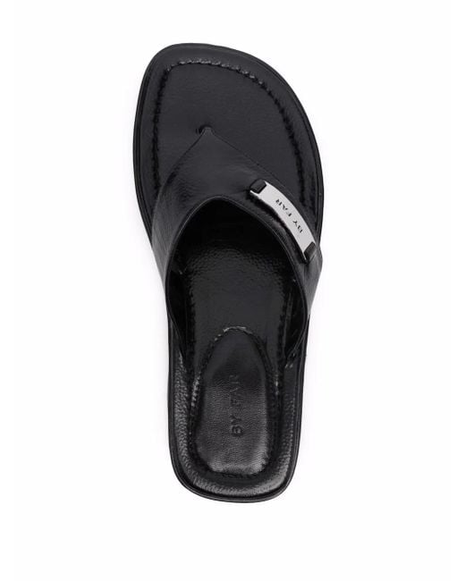 By Far Black Piel Thong Flip Flops