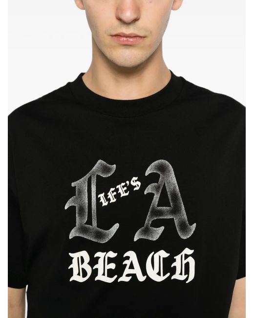 Palm Angels Black Life's A Beach Graphic-Print T-Shirt for men