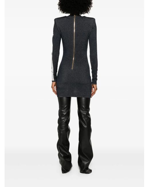 Balmain Mini-Jurk Met Borduurwerk En Patroon in het Black