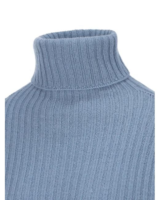 Vanisé Blue Turtleneck Ribbed Sweater