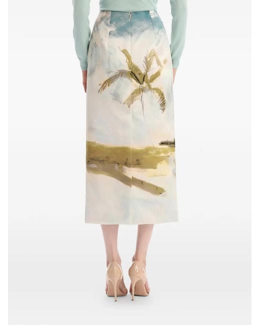 Oscar de la Renta White Dominican Landscape Pencil Skirt