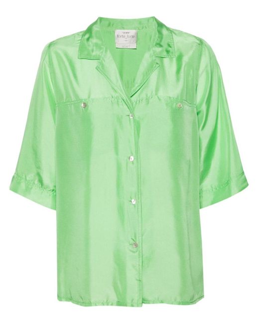 Forte Forte Green Camp-collar Silk Shirt