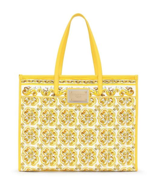 Bolso shopper con estampado Mayólica Dolce & Gabbana de color Yellow