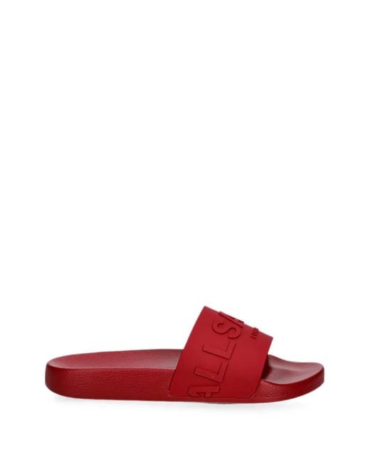 AllSaints Red Biggy Logo-Embossed Slides