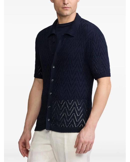 メンズ Ralph Lauren ジグザグニット ショートスリーブ シャツ Blue