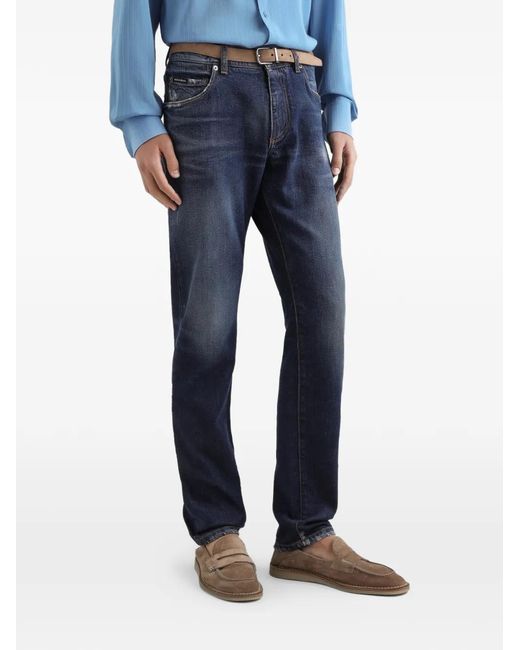 Dolce & Gabbana Blue Logo-Patch Jeans for men