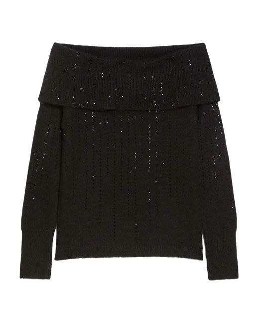 Pennyblack Black Off-Shoulder Sequin-Embellished Sweater