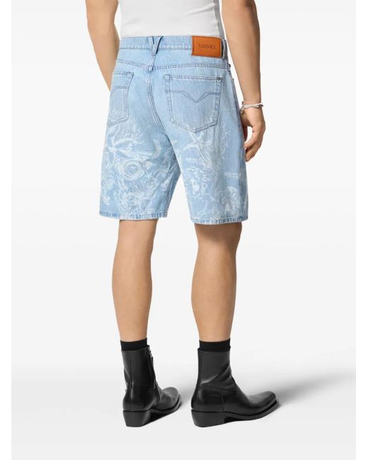 Versace Blue Barocco Sea Denim Shorts for men