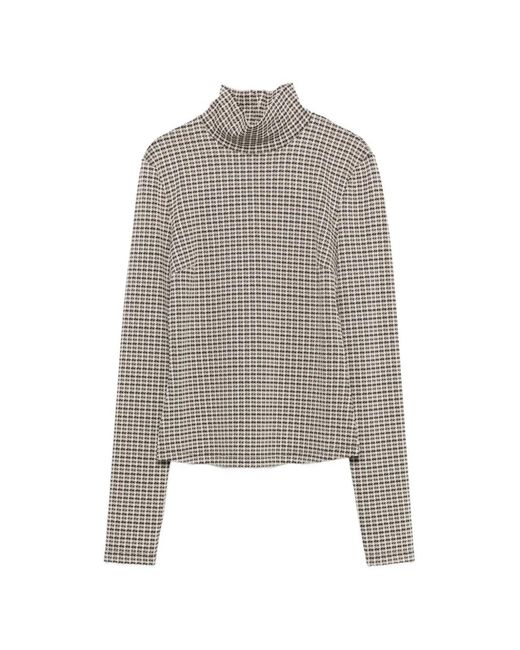 Patrizia Pepe Gray Micro-Check High-Neck Top
