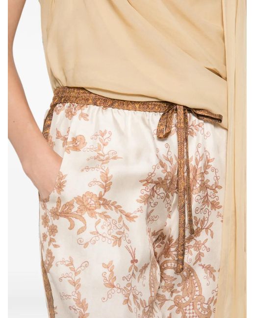 Pierre Louis Mascia White Floral-Print Drawstring-Waist Trousers