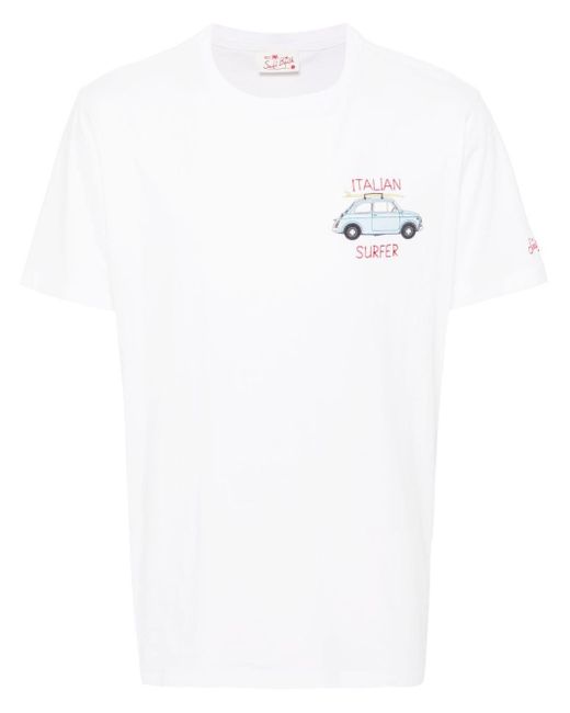 Mc2 Saint Barth White Logo-embroidered Cotton T-shirt for men