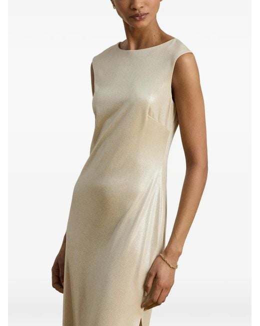 Ralph Lauren White Metallic-Jersey Boat-Neck Maxi Dress