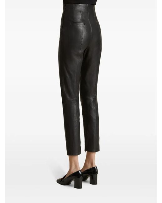 Khaite Black Leather Tapered Trousers