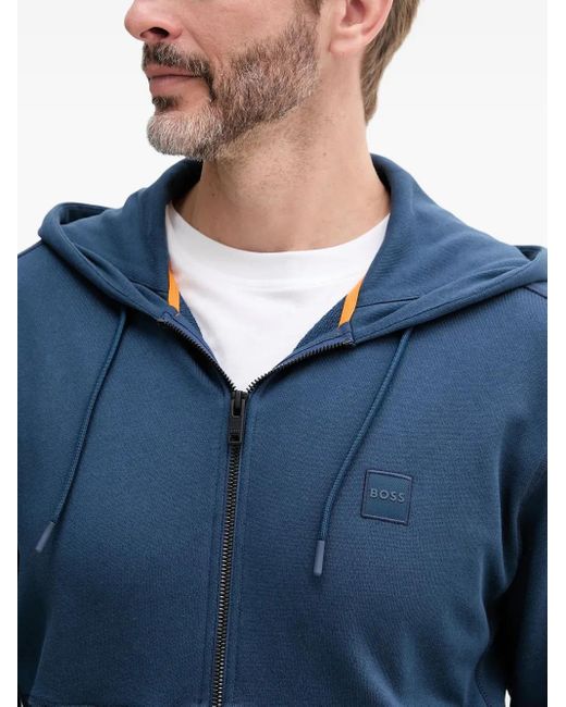 Boss Blue Logo-Patch Zip-Up Hoodie for men