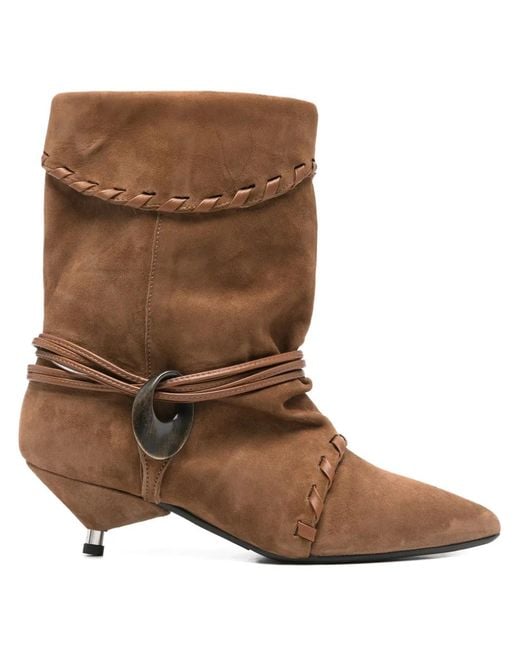 GISÉL MOIRÉ Brown Ariel Braided Buckle Boots