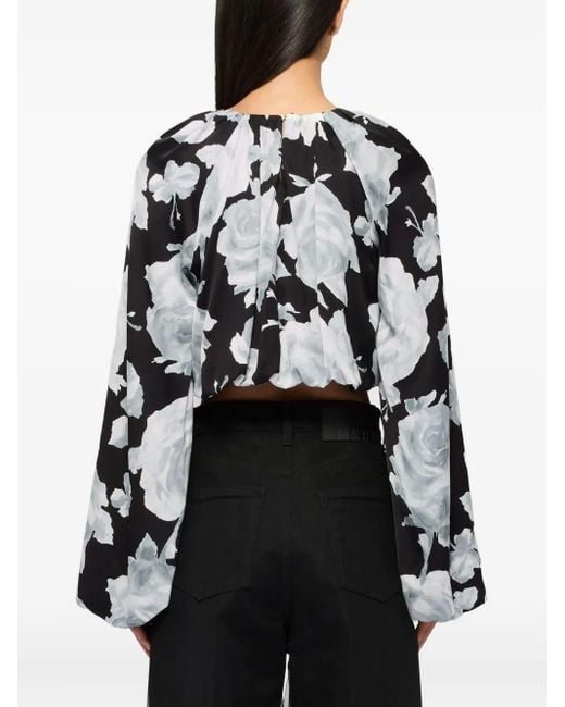 MSGM White Floral Long-Sleeve Blouse