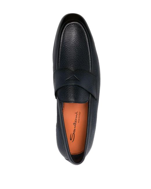 Santoni Black Grained Leather Loafers for men