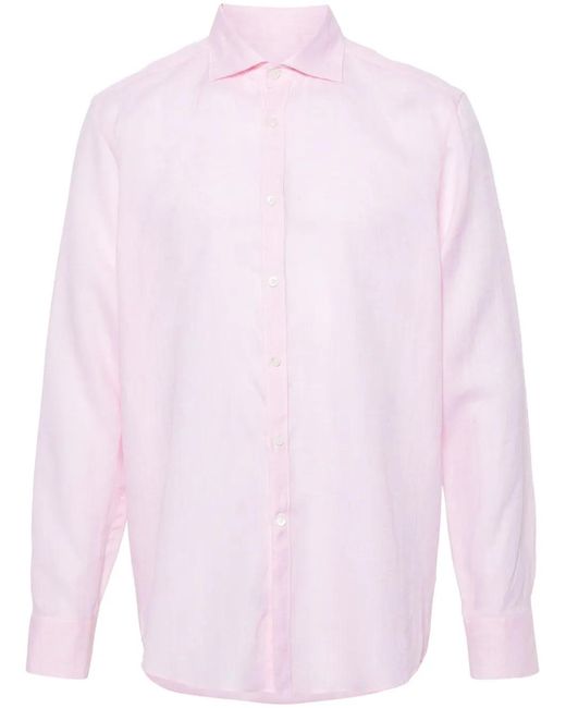 Canali Pink Spread-Collar Linen Shirt for men