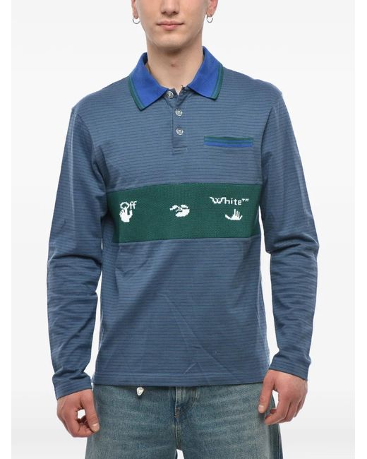 Off-White c/o Virgil Abloh Blue Logo-Embroidered Striped Polo Shirt for men