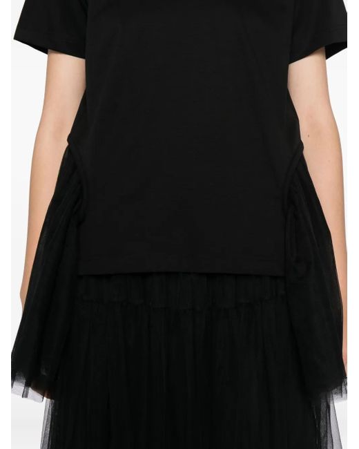Noir Kei Ninomiya Black Tulle-Sleeved T-Shirt