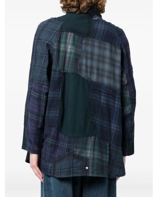 By Walid Blue Patchwork Button-Up Shirt for men