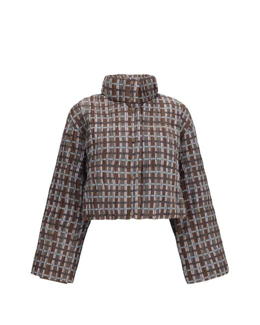 GONGDID DESIGN Brown Tartan-Pattern Padded Jacket