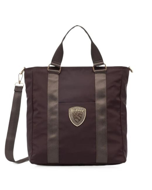 Blauer Brown Shopper Mit Logo-Patch