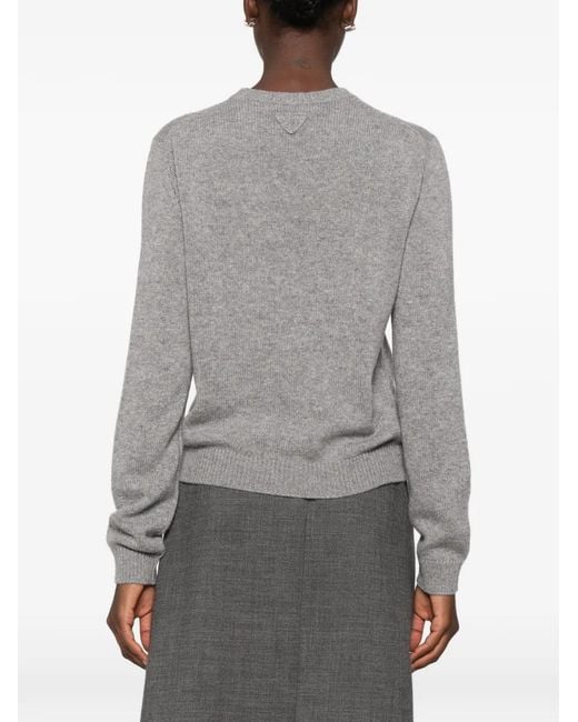 Prada Gray Crystal-Embellished Cashmere Sweater
