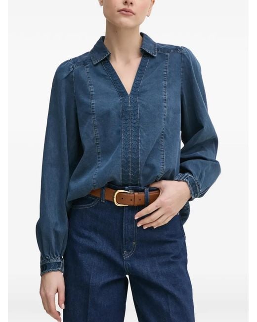 Mos Mosh Blue Mmfozi V-Neck Embroidered Blouse