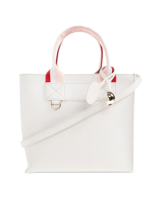 Furla White Striped Handle Tote Bag