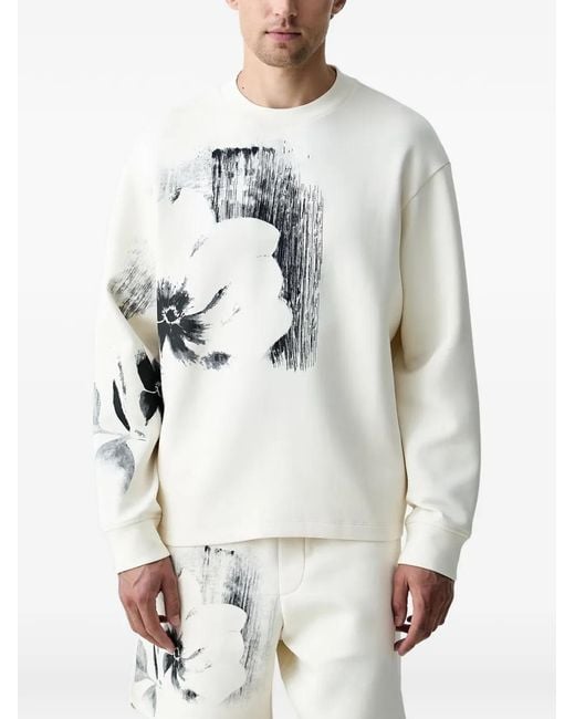 ARMANI EXCHANGE Gray Floral-Print Long-Sleeved Sweatshirt for men