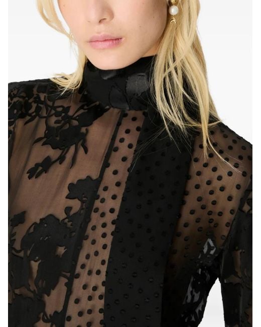MARINE SERRE Black Floral-Print Tie-Neck Maxi Dress