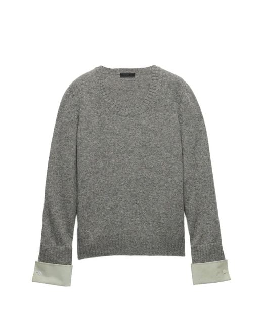 Prada Gray Shetland Wool Scoop-Neck Sweater for men