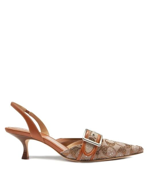 COACH Brown Margot Slingback In Crystal Signature Jacquard