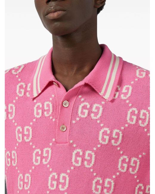 Gucci Poloshirt Mit GG Baumwoll-Intarsie in Pink für Herren