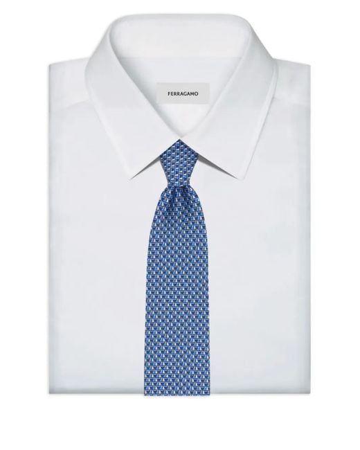 Ferragamo Blue Sailboat-Print Silk Tie for men